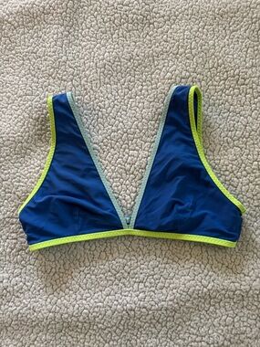 aerie Royal Blue Bikini Top with Neon Lime and Light Blue Trim